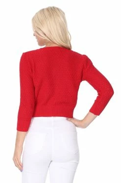 MAK Sweaters Chunky Vintage Knit Cardigan With 3/4 Sleeves In Red -Collectif Shop MK3514 Red 5 556x 2x.progressive d8c3d1f1 6284 4d75 983d 8d894b8560b0 560x