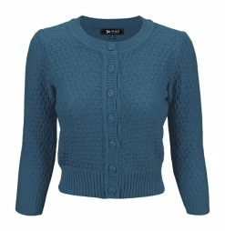MAK Sweaters Chunky Vintage Knit Cardigan With 3/4 Sleeves In Teal -Collectif Shop MK3514 TEALBLUE 1 2 556x 2x.progressive 4ae960e2 fbb3 4e34 9ecf aed4478d716b 560x