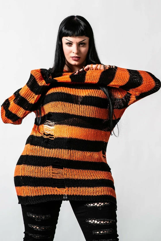 Killstar Pumpkin Punk Knit Sweater Black And Orange 2 Killstar Pumpkin Punk Knit Sweater Black And Orange - Image 2