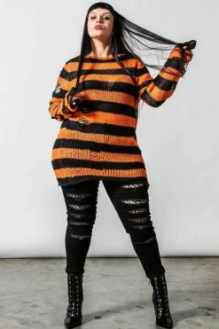 Killstar Pumpkin Punk Knit Sweater Black And Orange
