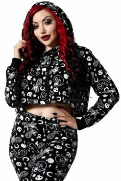 Front Page 29 Killstar Purr Off Cropped Hoodie In Black Cat Print!