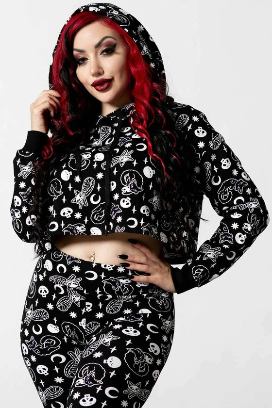 Killstar Purr Off Cropped Hoodie In Black Cat Print! 2 Killstar Purr Off Cropped Hoodie In Black Cat Print! - Image 2