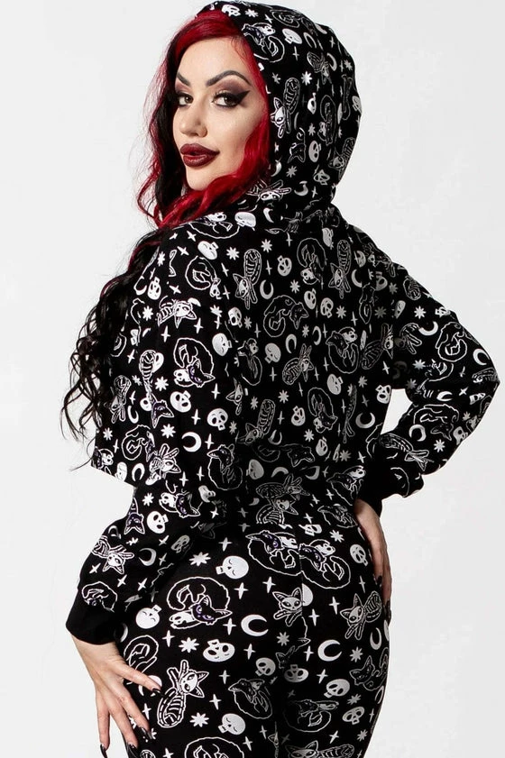 Killstar Purr Off Cropped Hoodie In Black Cat Print! 4 Killstar Purr Off Cropped Hoodie In Black Cat Print! - Image 4
