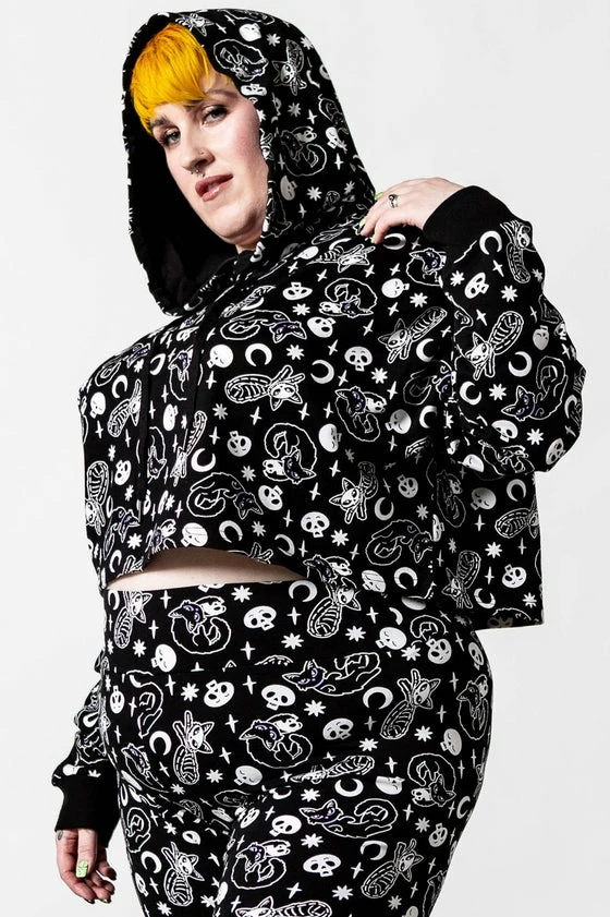 Killstar Purr Off Cropped Hoodie In Black Cat Print! 9 Killstar Purr Off Cropped Hoodie In Black Cat Print! - Image 9