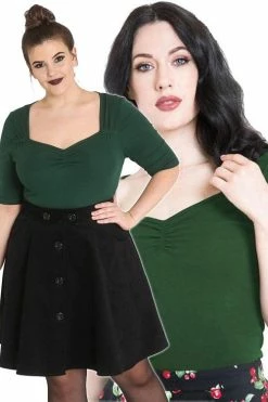Front Page 15 Hell Bunny Philippa Top In Dark Green