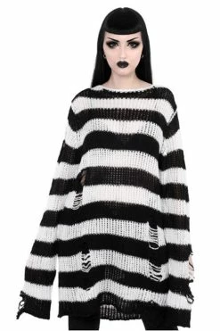 Killstar Pugsley Punk Knit Sweater Black And White