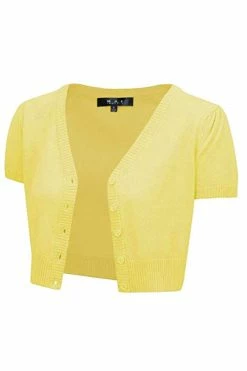 MAK Sweaters Cropped Cardigan With Short Sleeves In Baby Yellow