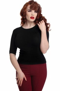 Collectif Chrissie Plain Knit Top In Black