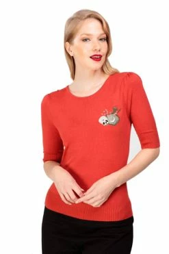 Collectif Chrissie Witches Garden Knit Top In Red