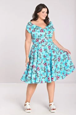 Hell Bunny Louella Dress Aqua Cherry Blossom Floral 15 Hell Bunny Louella Dress Aqua Cherry Blossom Floral -Collectif Shop hlb40324p louella midi dress aqa 01 560x