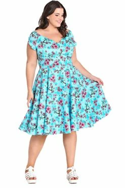 Front Page 47 Hell Bunny Louella Dress Aqua Cherry Blossom Floral
