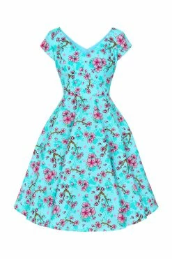 Hell Bunny Louella Dress Aqua Cherry Blossom Floral 18 Hell Bunny Louella Dress Aqua Cherry Blossom Floral -Collectif Shop hlb40324z louella 50s dress aqa 10 1 1 560x