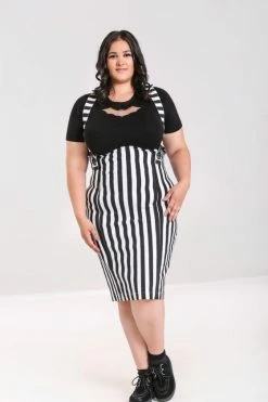 Hell Bunny Otho Pinafore Wiggle Skirt -Collectif Shop hlb50126p otho pencil pinafore skirt black white 02 1 9dbbde02 5639 4d85 8cf1 ec51232fcb82 560x