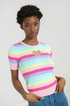 Hell Bunny Love Heart Top In Rainbow Colours -Collectif Shop hlb601140 love heart top multi 012 560x