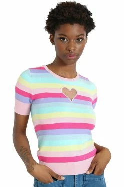 Hell Bunny Love Heart Top In Rainbow Colours