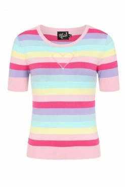 Hell Bunny Love Heart Top In Rainbow Colours -Collectif Shop hlb60140 love heart top multi 10 1 560x
