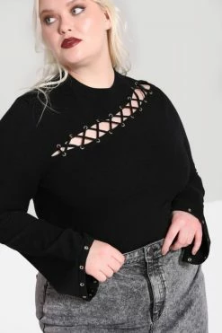 Hell Bunny Piper Top With Statement Lacing And Eyelets 17 Hell Bunny Piper Top With Statement Lacing And Eyelets -Collectif Shop hlb60200p piper jumper blk 02 560x